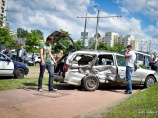 На пр. Машерова в Минске трамвай врезался в Ford, перевозивший косметику (фото, видео)
